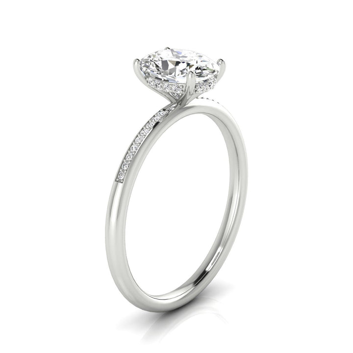 High Hidden Halo Solitaire Oval, in 18K White Gold – side profile | RockHer
