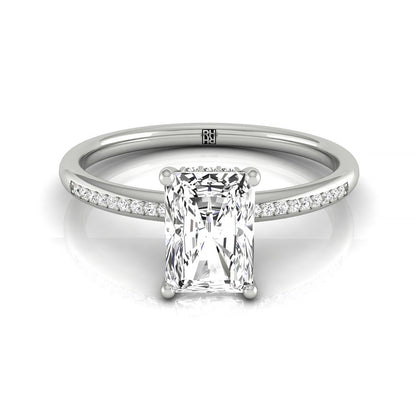 High Hidden Halo Solitaire Radiant, in 18K White Gold – front view | RockHer