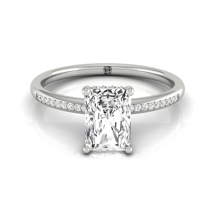 High Hidden Halo Solitaire Radiant, in 18K White Gold – front view | RockHer