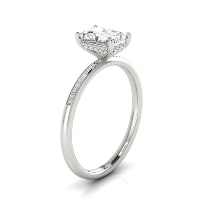 14kw Radiant Engagement Ring With High Hidden Halo With 42 Prong Set Round Diamonds
