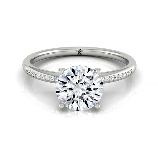 14kw Round Engagement Ring With High Hidden Halo With 32 Prong Set Round Diamonds
