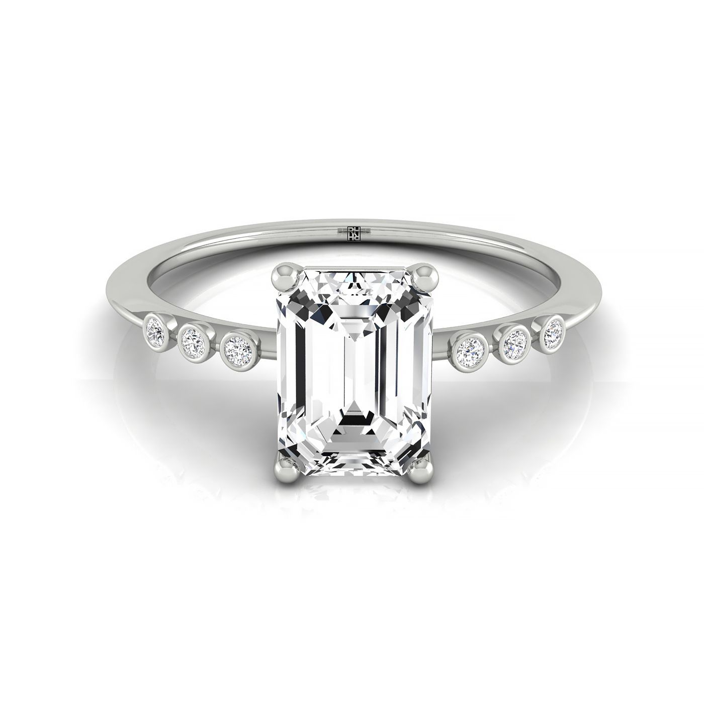 The Peggy bezel accent solitaire cut engagement ring setting, shown in 18K White Gold | RockHer