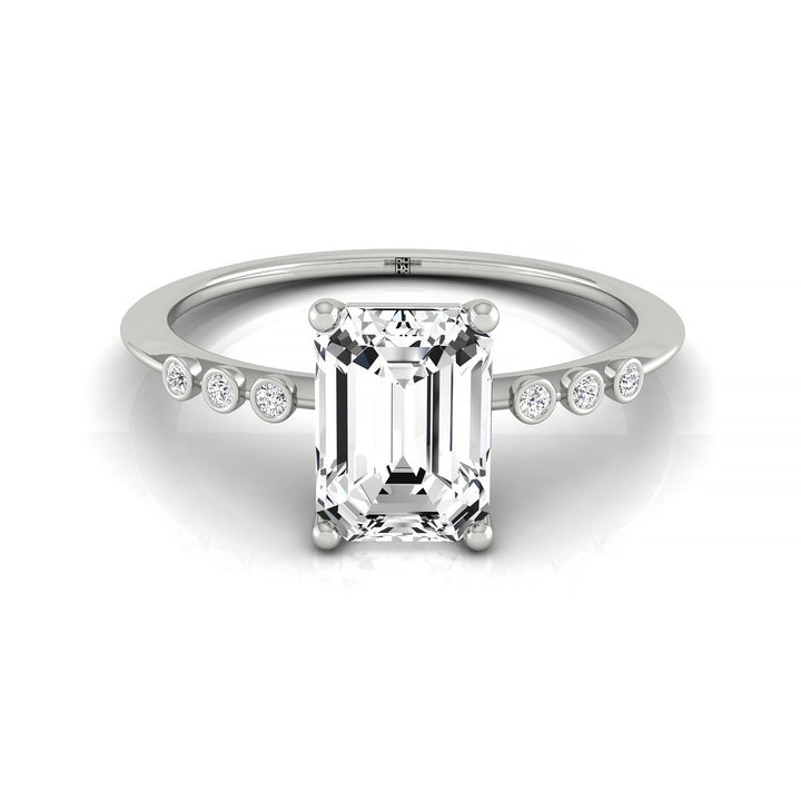 Emerald Cut, Bezel Accent Solitaire Emerald, in Platinum – front view | RockHer