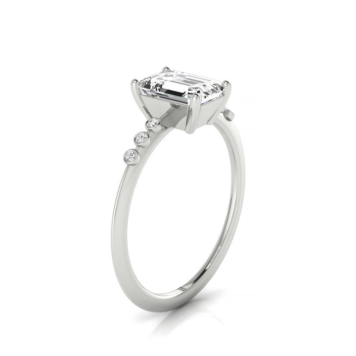 Emerald Cut, Bezel Accent Solitaire Emerald, in 18K White Gold – side profile | RockHer