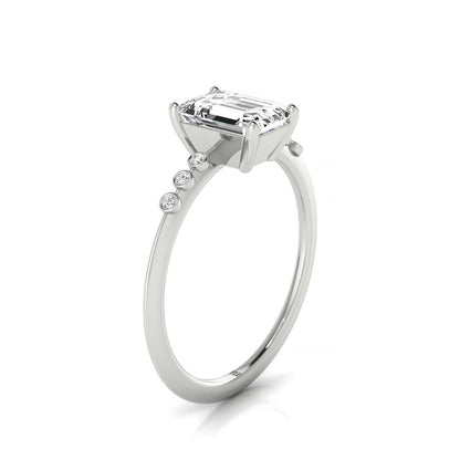 Plat Emerald Engagement Ring With 6 Bezel Set Round Diamonds On Shank