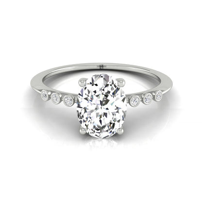Bezel Accent Solitaire Oval, in 18K White Gold – front view | RockHer