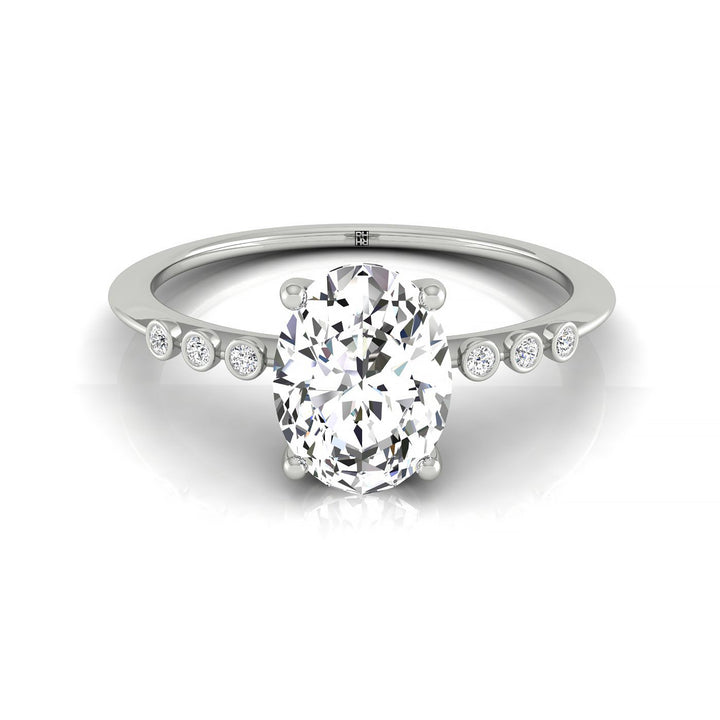 Bezel Accent Solitaire Oval, in Platinum – front view | RockHer