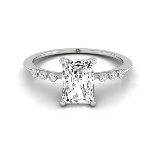 18kw Radiant Engagement Ring With 6 Bezel Set Round Diamonds On Shank
