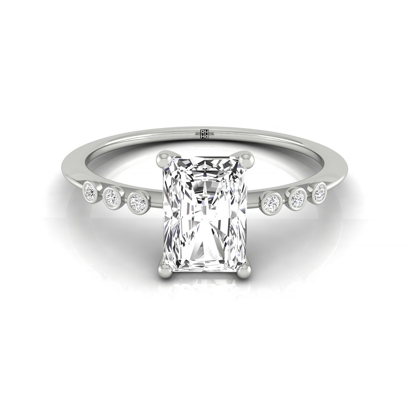 The Peggy bezel accent solitaire cut engagement ring setting, shown in 18K White Gold | RockHer