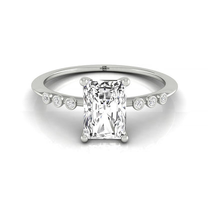 Bezel Accent Solitaire Radiant, in 18K White Gold – front view | RockHer