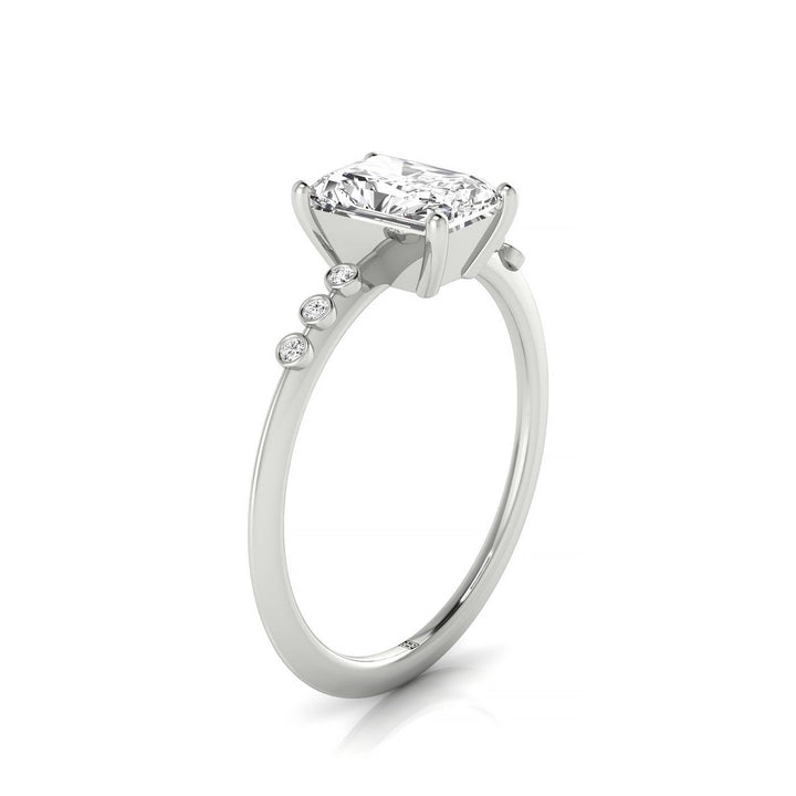 14kw Radiant Engagement Ring With 6 Bezel Set Round Diamonds On Shank