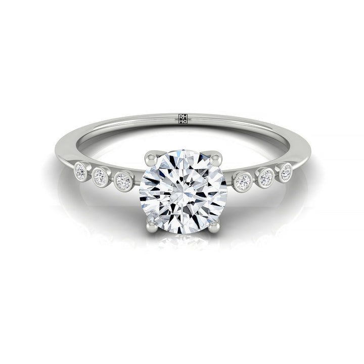 Round Brilliant, Bezel Accent Solitaire Round, in 18K White Gold – front view | RockHer