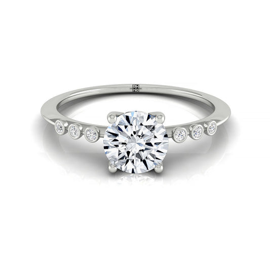 Plat Round Engagement Ring With 6 Bezel Set Round Diamonds On Shank