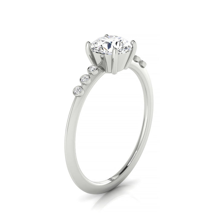 18kw Round Engagement Ring With 6 Bezel Set Round Diamonds On Shank
