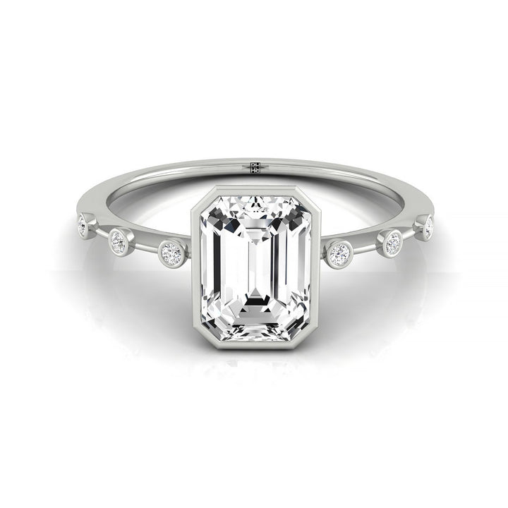 Emerald Cut, Bezel Accent Solitaire Emerald, in Platinum – front view | RockHer