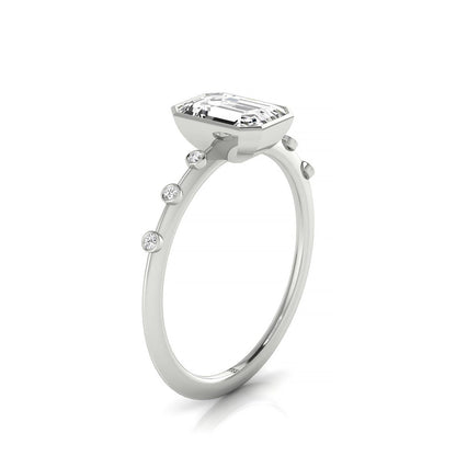 14kw Bezel Set Emerald Engagement Ring With 6 Bezel Set Round Diamonds On Shank