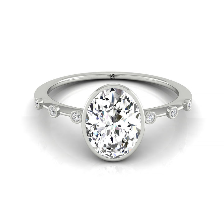 Bezel Accent Solitaire Oval, in 18K White Gold – front view | RockHer