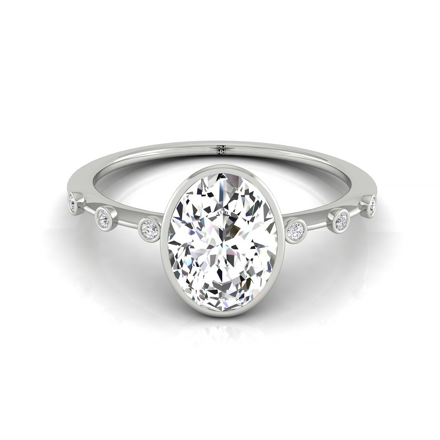 The Brandi bezel accent solitaire engagement ring setting, shown in Platinum | RockHer