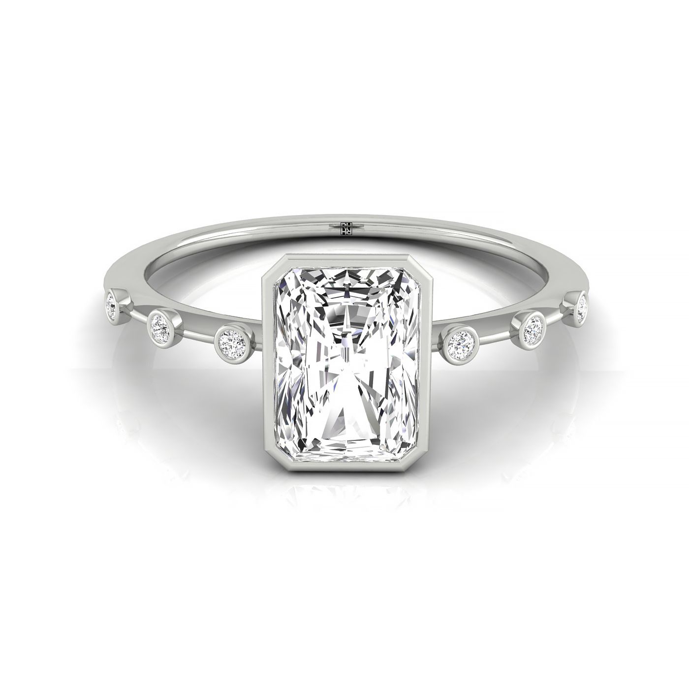The Brandi bezel accent solitaire cut engagement ring setting, shown in 18K White Gold | RockHer