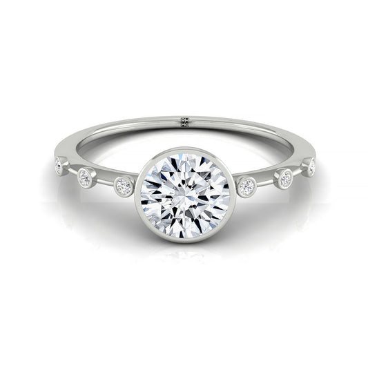 Plat Bezel Set Round Engagement Ring With 6 Bezel Set Round Diamonds On Shank