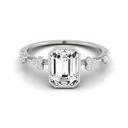 Emerald Cut, Clover Bezel Accent Solitaire Emerald, in Platinum – front view | RockHer