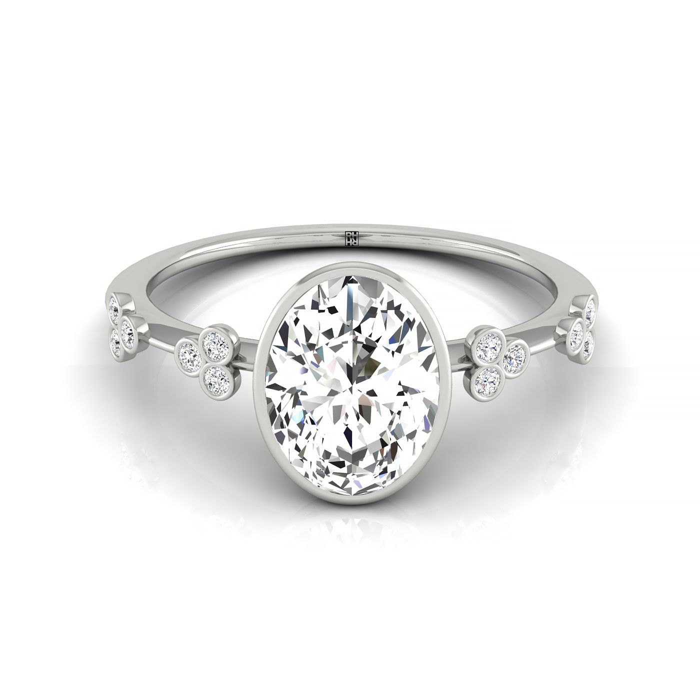 The Miley clover bezel accent solitaire engagement ring setting, shown in 18K White Gold | RockHer