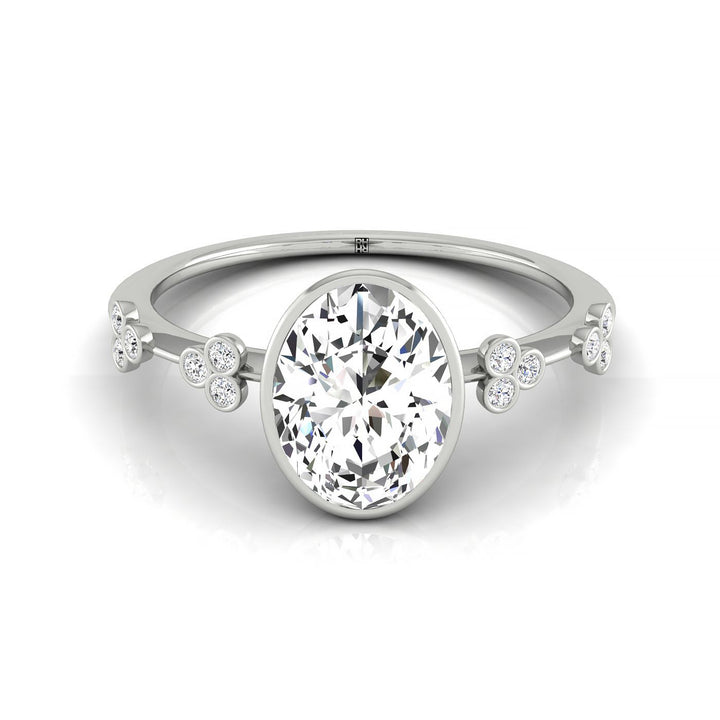 Clover Bezel Accent Solitaire Oval, in 18K White Gold – front view | RockHer