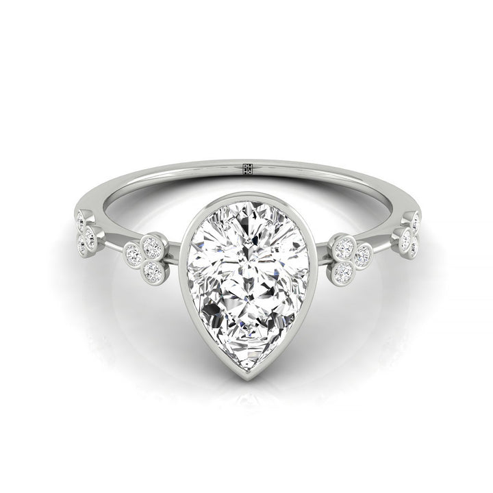 Clover Bezel Accent Solitaire Princess, in Platinum – front view | RockHer