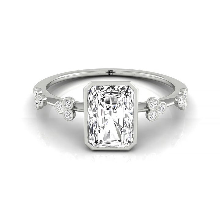 Clover Bezel Accent Solitaire Radiant, in 18K White Gold – front view | RockHer