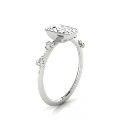 Clover Bezel Accent Solitaire Radiant, in Platinum – side profile | RockHer