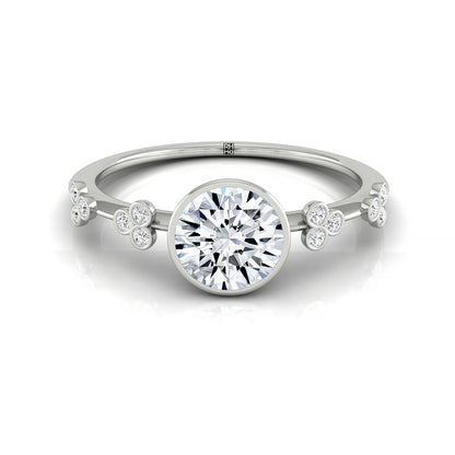 Round Brilliant, Clover Bezel Accent Solitaire Round, in Platinum – front view | RockHer
