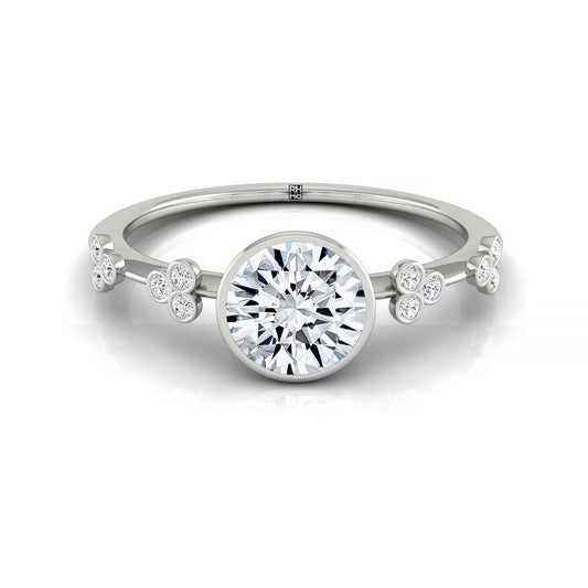Plat Bezel Set Round Engagement Ring With 12 Clover Bezel Set Round Diamonds On Shank