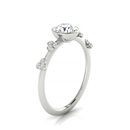 Round Brilliant, Clover Bezel Accent Solitaire Round, in 18K White Gold – side profile | RockHer