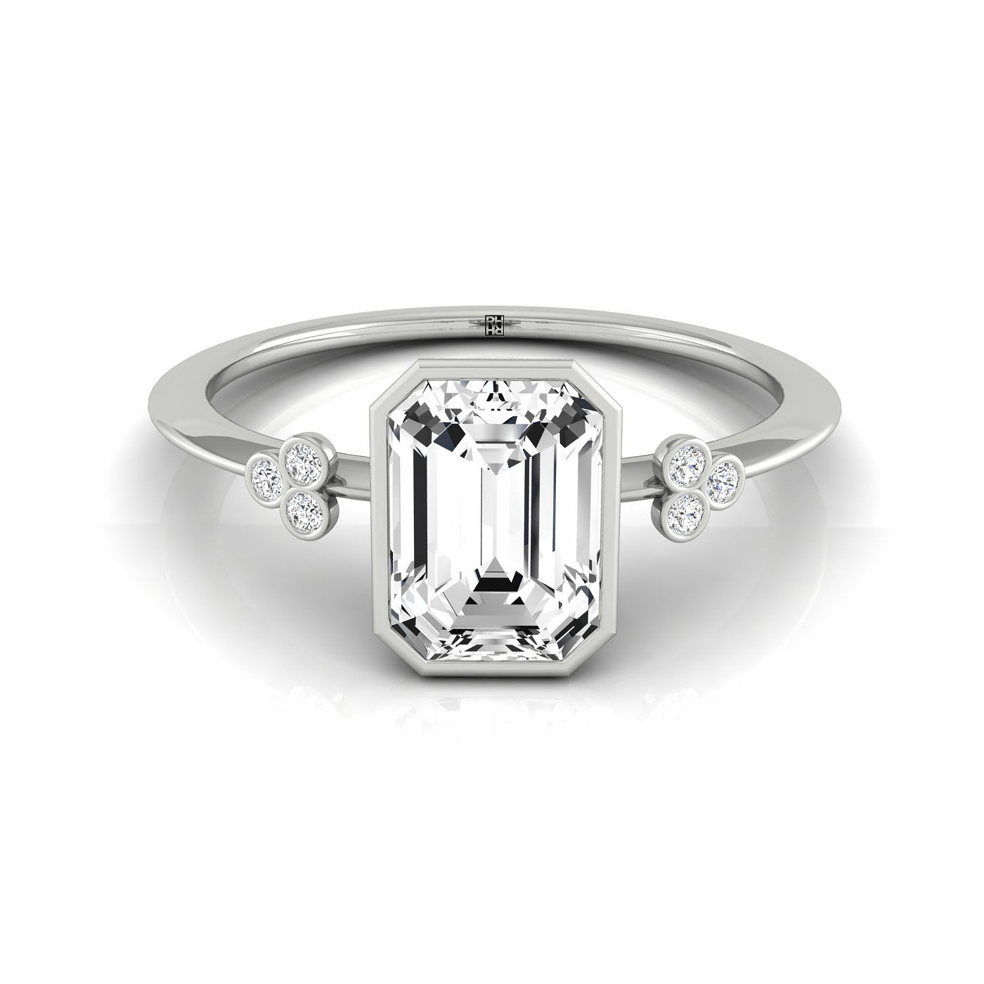 The Selena clover bezel accent solitaire cut engagement ring setting, shown in Platinum | RockHer