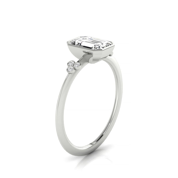 Emerald Cut, Clover Bezel Accent Solitaire Emerald, in Platinum – side profile | RockHer
