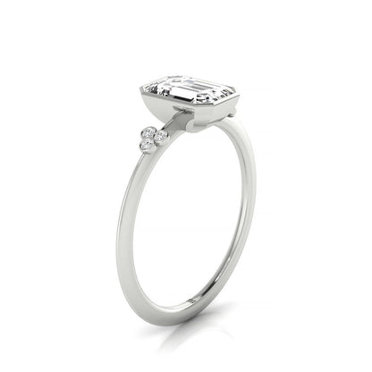 14kw Bezel Set Emerald Engagement Ring With 6 Clover Bezel Set Round Diamonds On Shank