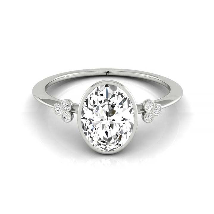 Clover Bezel Accent Solitaire Oval, in 18K White Gold – front view | RockHer
