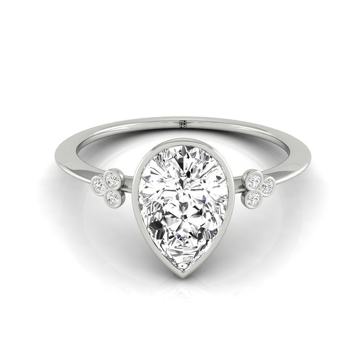 Clover Bezel Accent Solitaire Princess, in Platinum – front view | RockHer