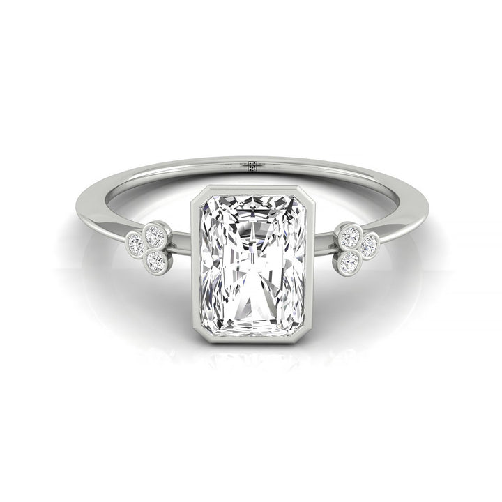 Clover Bezel Accent Solitaire Radiant, in Platinum – front view | RockHer
