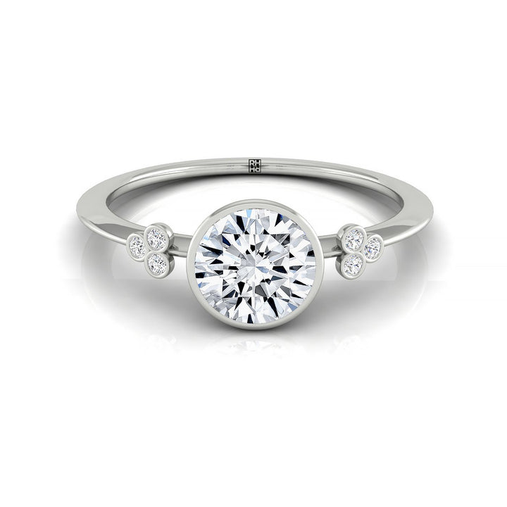 Round Brilliant, Clover Bezel Accent Solitaire Round, in 18K White Gold – front view | RockHer