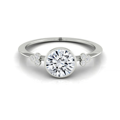 Round Brilliant, Clover Bezel Accent Solitaire Round, in Platinum – front view | RockHer