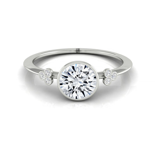 14kw Bezel Set Round Engagement Ring With 6 Clover Bezel Set Round Diamonds On Shank