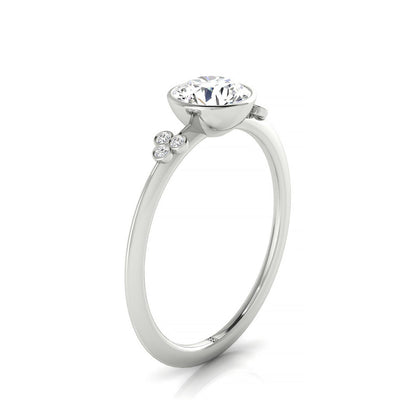 14kw Bezel Set Round Engagement Ring With 6 Clover Bezel Set Round Diamonds On Shank
