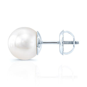 Cultured Pearl Pear Shape Stud Earrings in 14K White Gold – side profile | RockHer