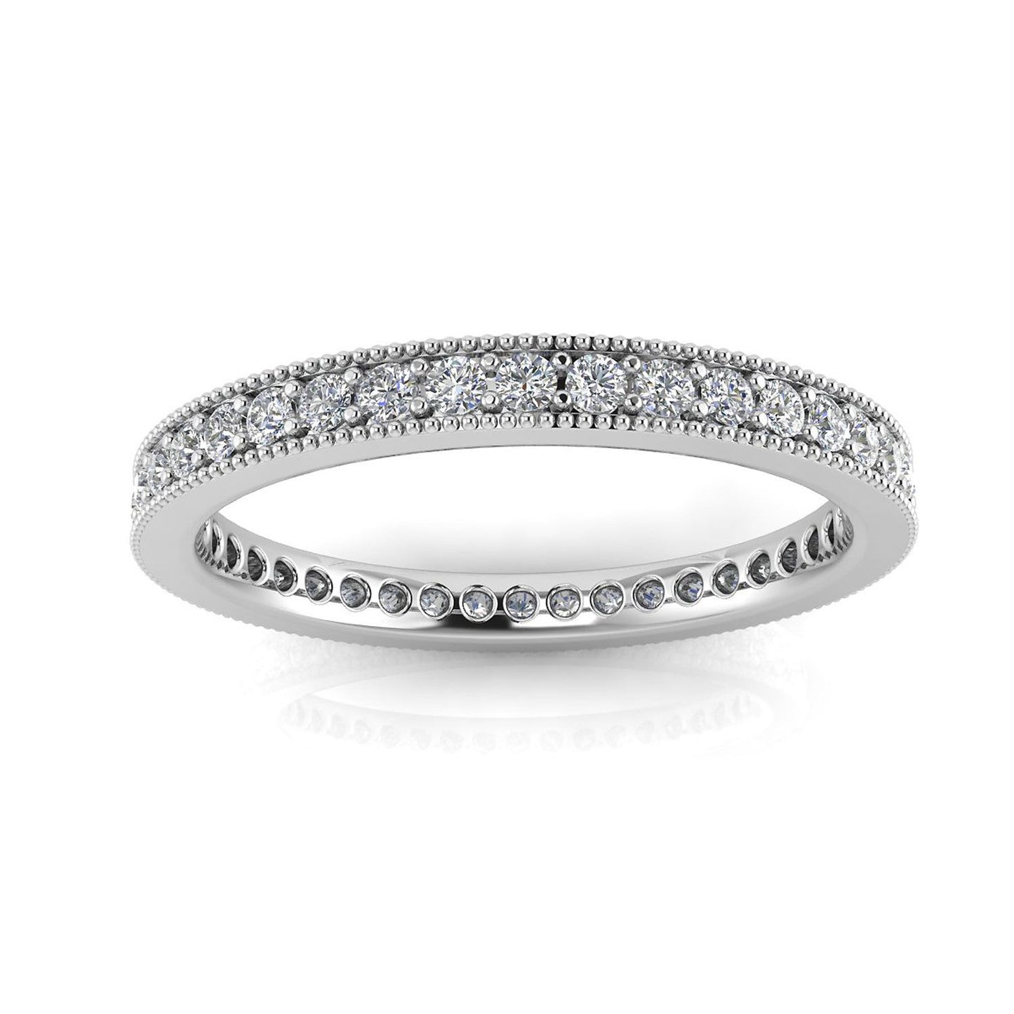 Round Brilliant Cut Diamond Pave & Milgrain Set Eternity Ring In 18k White Gold  (0.3ct. Tw.) Ring Size 5.5