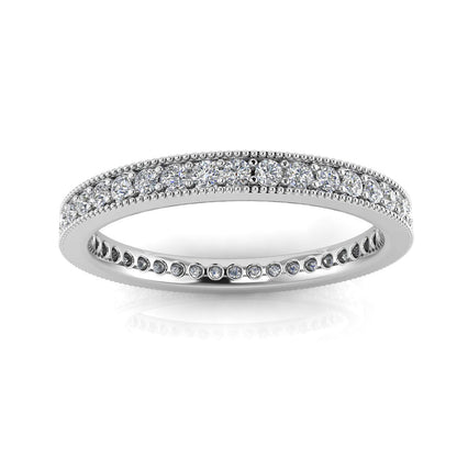 Round Brilliant Cut Diamond Pave & Milgrain Set Eternity Ring In 18k White Gold  (1.02ct. Tw.) Ring Size 8.5