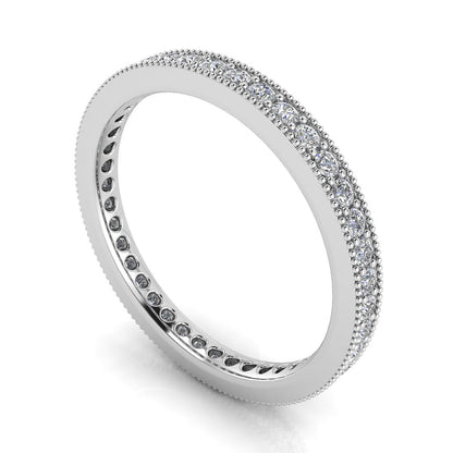 Round Brilliant Cut Diamond Pave & Milgrain Set Eternity Ring In 18k White Gold  (0.45ct. Tw.) Ring Size 4.5