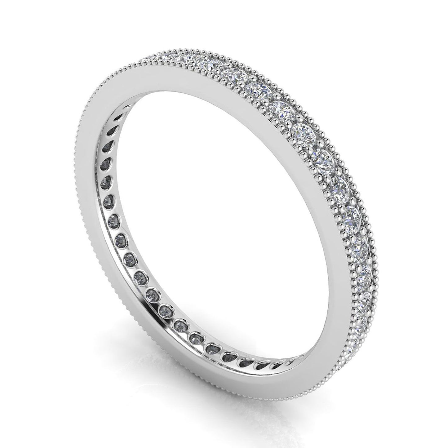 Round Brilliant Cut Diamond Pave & Milgrain Set Eternity Ring In 18k White Gold  (0.99ct. Tw.) Ring Size 8