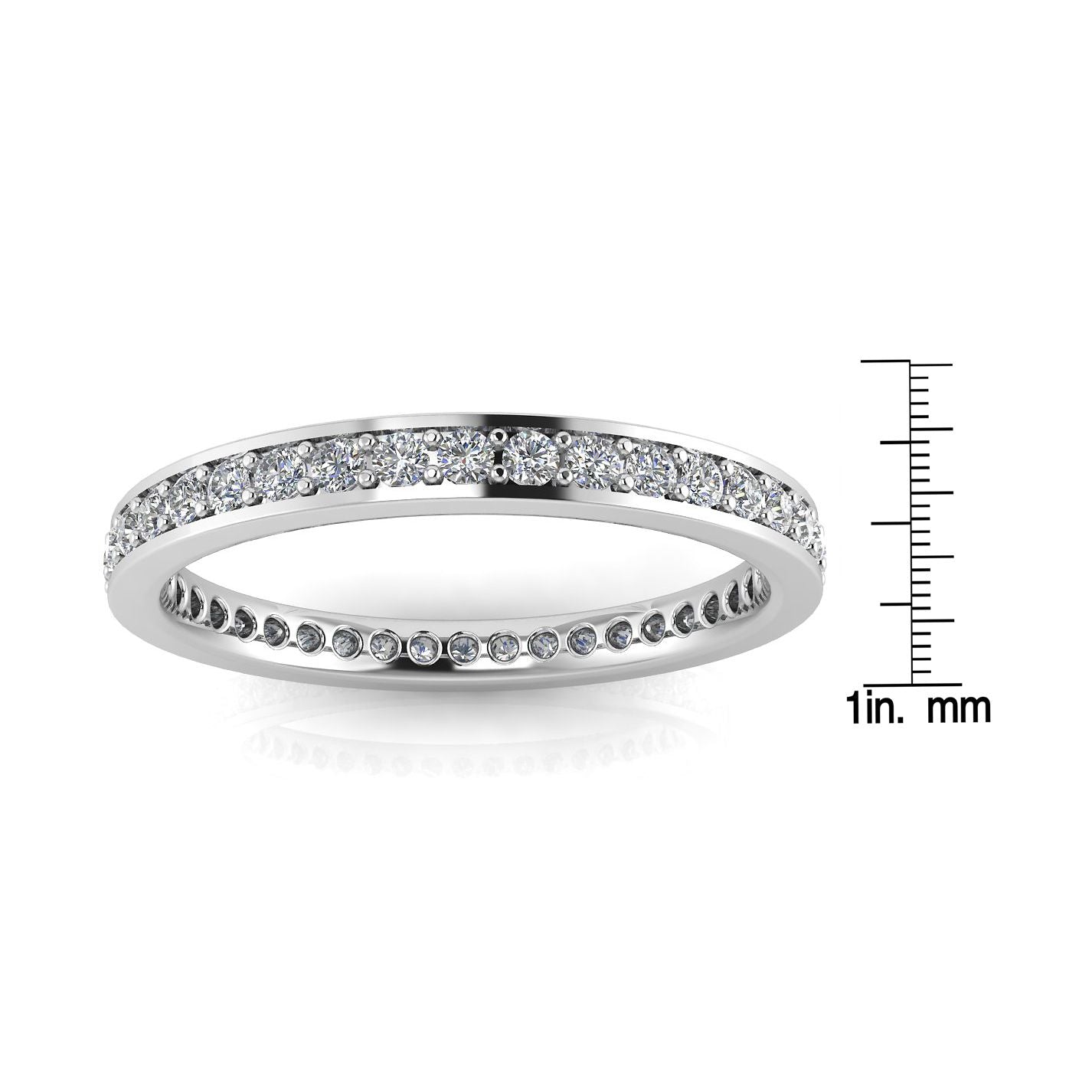 Round Brilliant Cut Diamond Channel Pave Set Eternity Ring In 18k White Gold  (0.83ct. Tw.) Ring Size 4