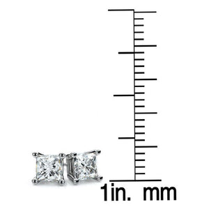 Natural Diamond Princess Cut Four Prong Stud Earrings in Platinum, 1/4 ct. t.w., in 950 - Platinum – detail view | RockHer